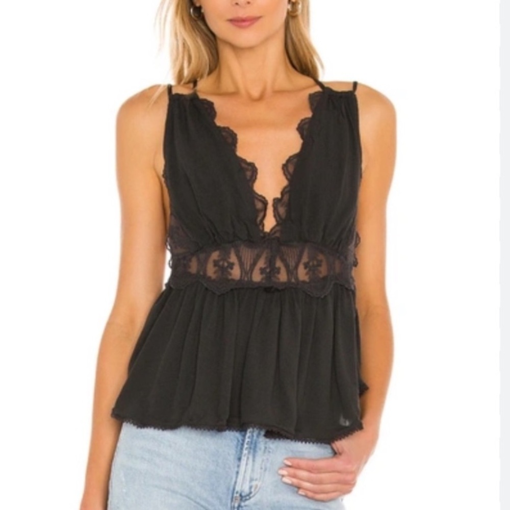 Free People odessa lace tank in washed black
